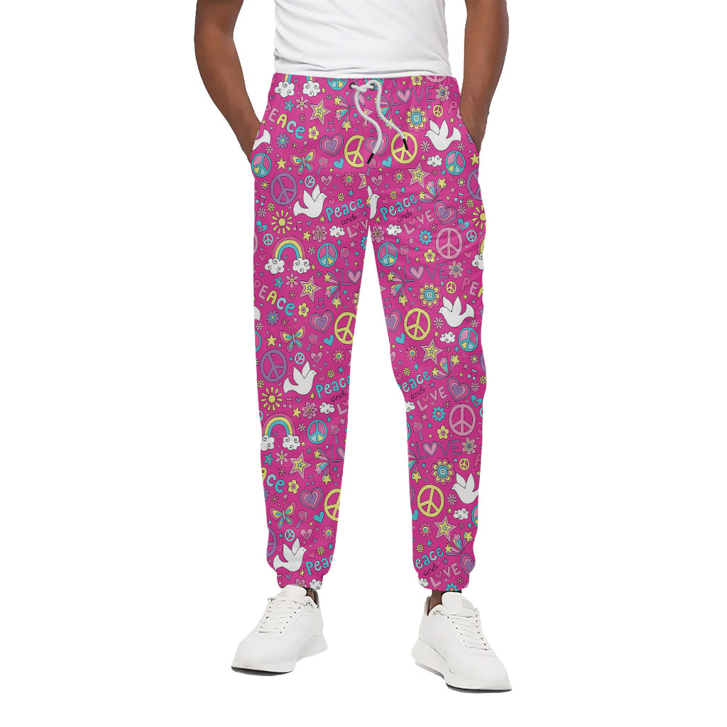 Girly Peace Sign And Love Pattern Print Cotton Pants
