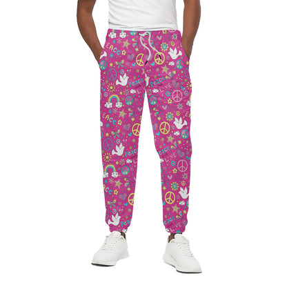 Girly Peace Sign And Love Pattern Print Cotton Pants