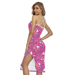 Girly Peace Sign And Love Pattern Print Cross Back Cami Dress