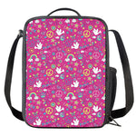 Girly Peace Sign And Love Pattern Print Crossbody Lunch Bag
