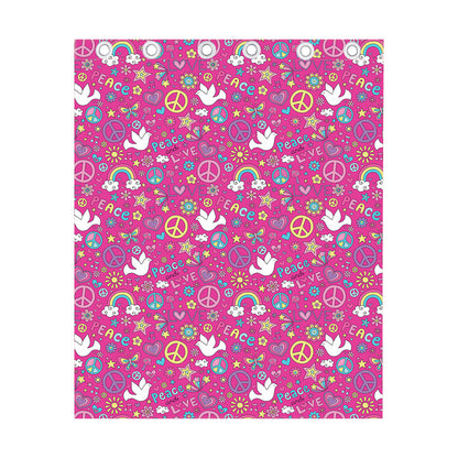 Girly Peace Sign And Love Pattern Print Curtain
