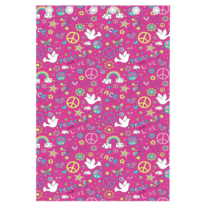 Girly Peace Sign And Love Pattern Print Curtain