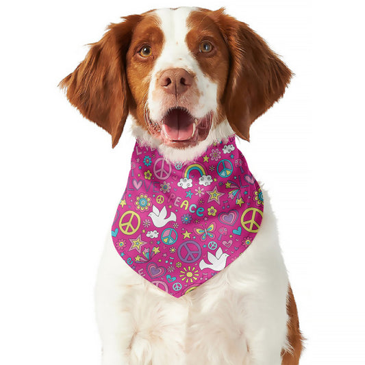 Girly Peace Sign And Love Pattern Print Dog Bandana