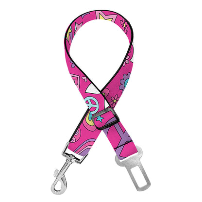 Girly Peace Sign And Love Pattern Print Dog Seat Belt