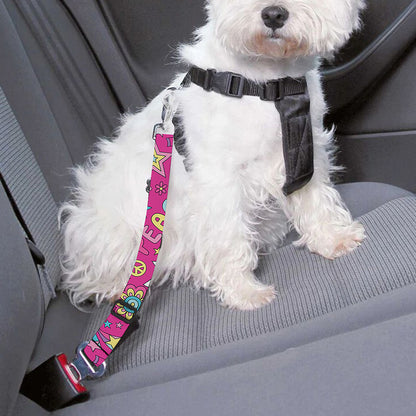 Girly Peace Sign And Love Pattern Print Dog Seat Belt