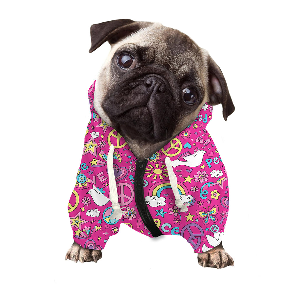 Girly Peace Sign And Love Pattern Print Dog Zip Up Hoodie