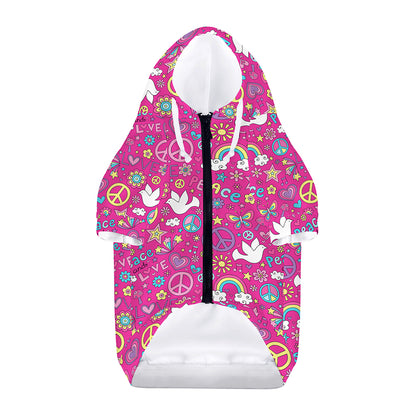 Girly Peace Sign And Love Pattern Print Dog Zip Up Hoodie