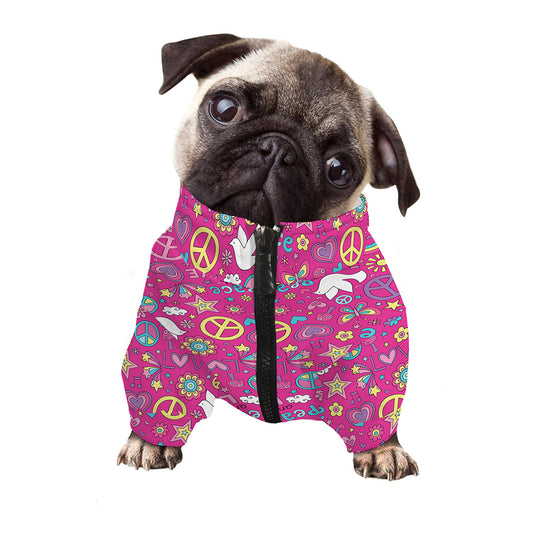 Girly Peace Sign And Love Pattern Print Dog Zip Up Jacket