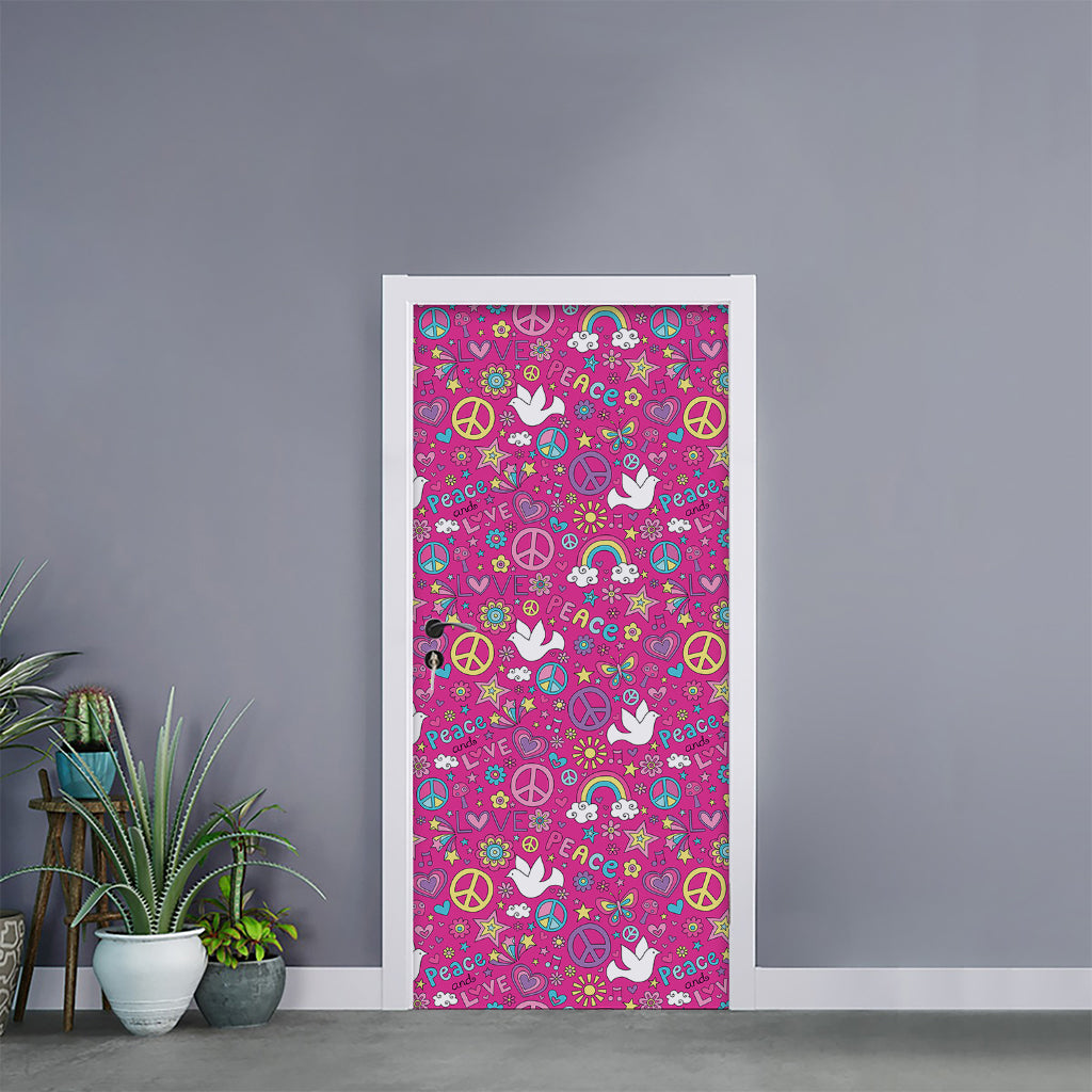 Girly Peace Sign And Love Pattern Print Door Sticker