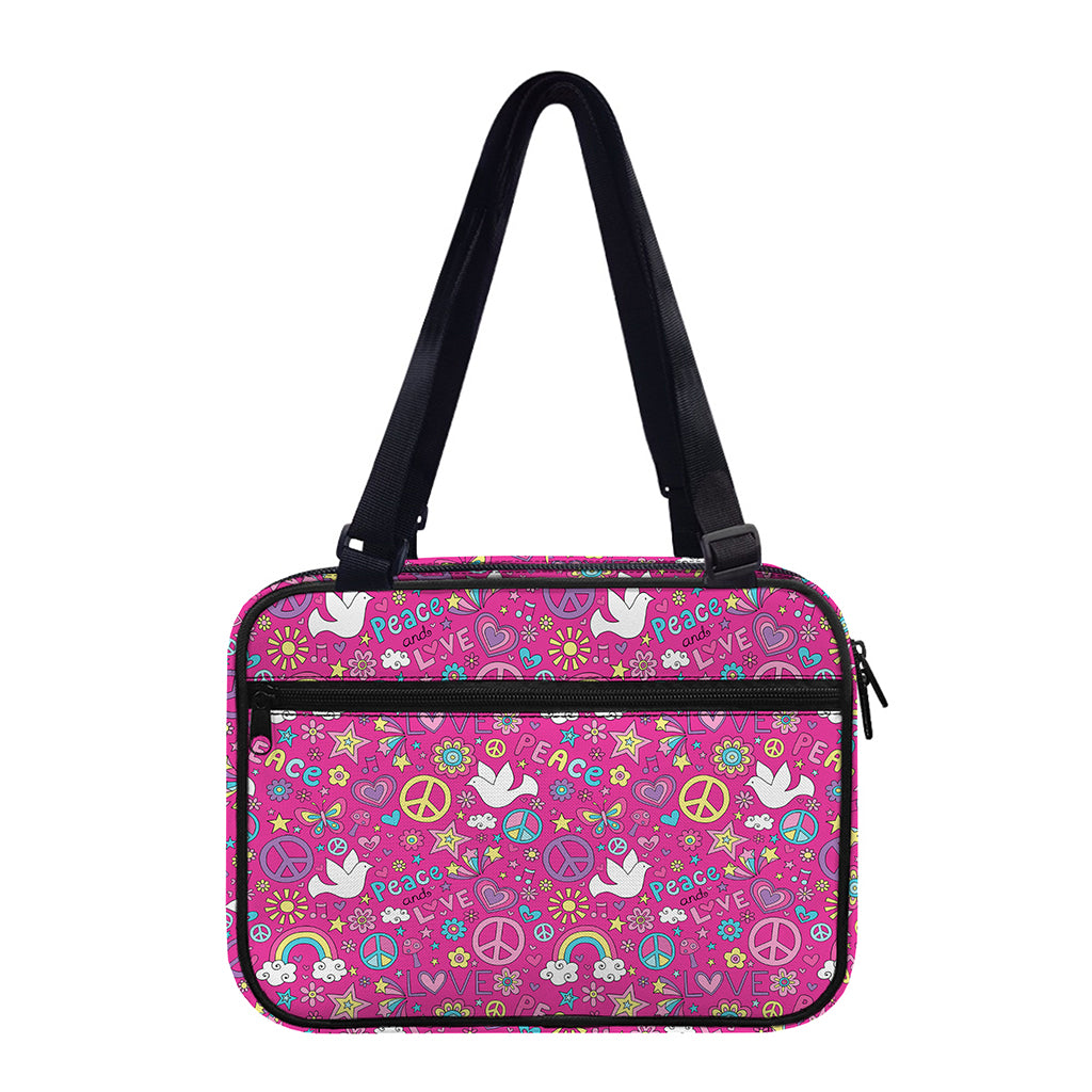 Girly Peace Sign And Love Pattern Print Double Strap Bible Bag