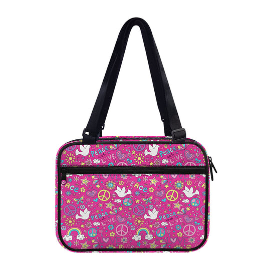 Girly Peace Sign And Love Pattern Print Double Strap Bible Bag