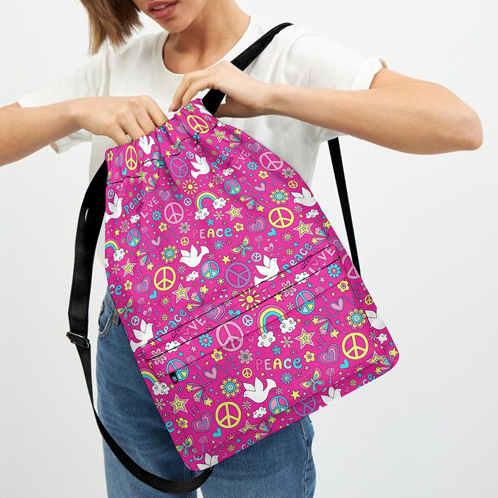 Girly Peace Sign And Love Pattern Print Drawstring Backpack