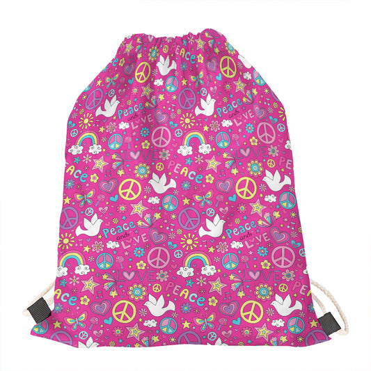 Girly Peace Sign And Love Pattern Print Drawstring Bag