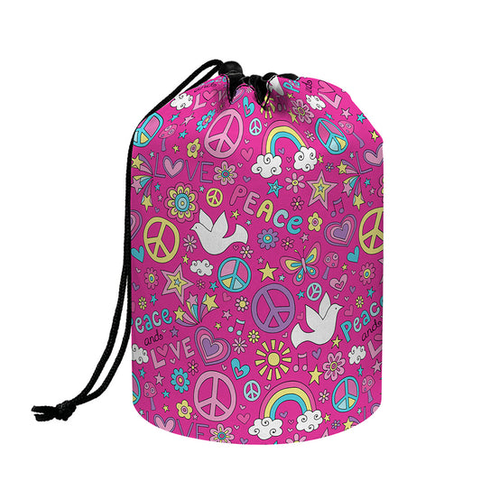 Girly Peace Sign And Love Pattern Print Drawstring Makeup Bag
