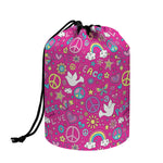 Girly Peace Sign And Love Pattern Print Drawstring Makeup Bag