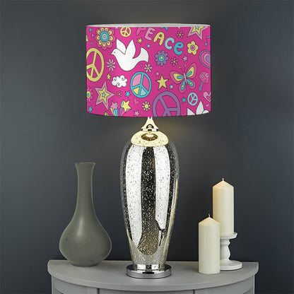 Girly Peace Sign And Love Pattern Print Drum Lamp Shade