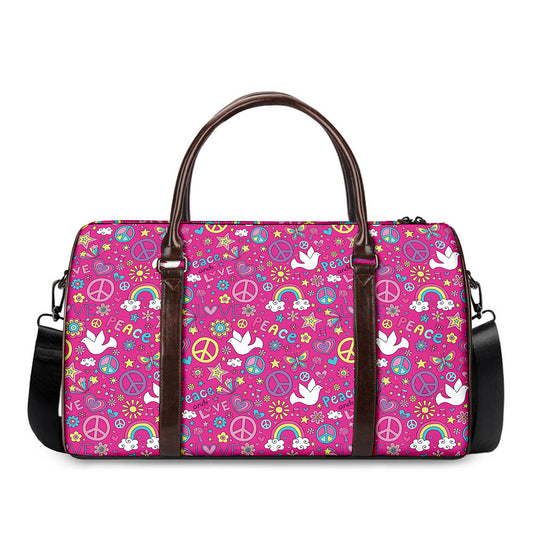 Girly Peace Sign And Love Pattern Print Duffle Bag