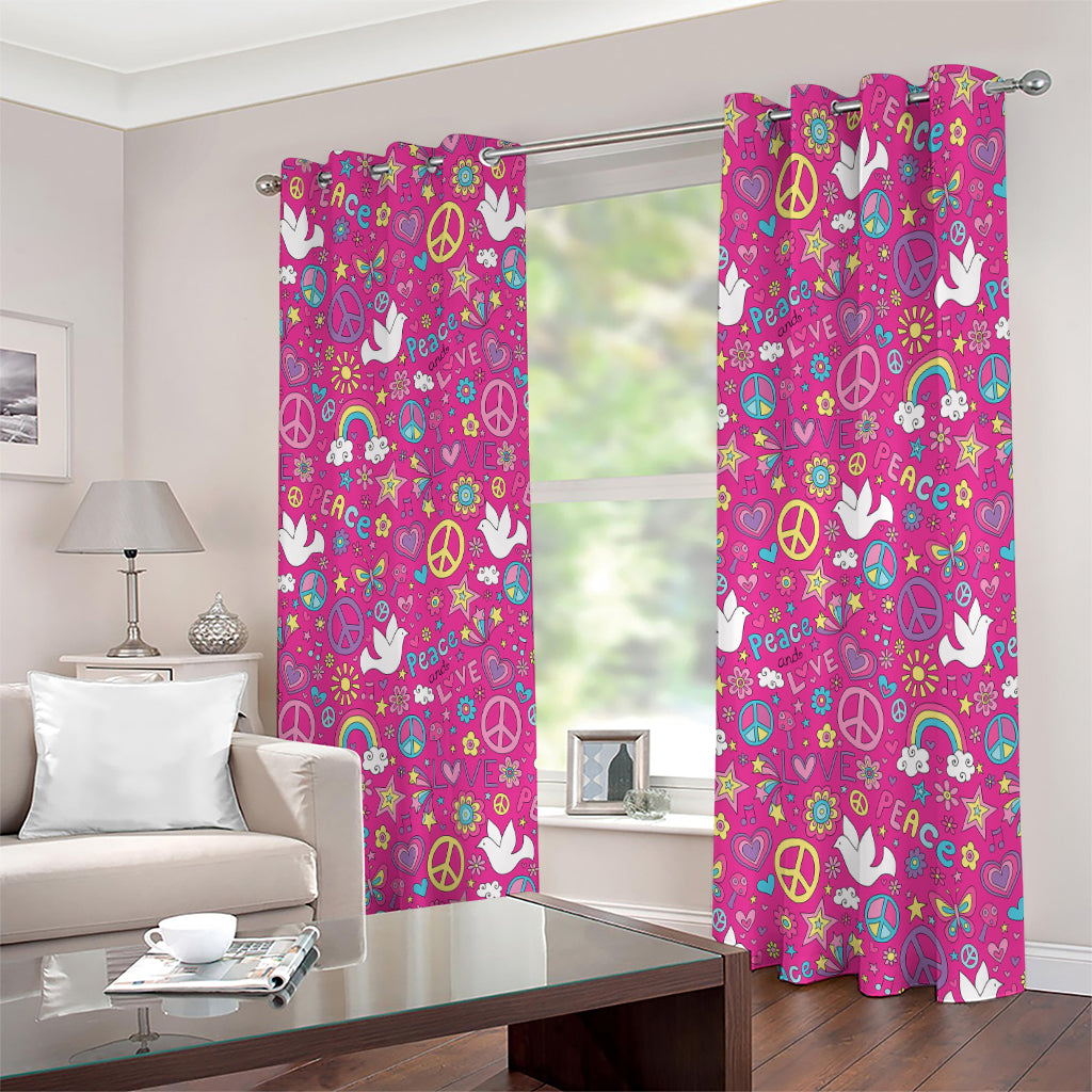 Girly Peace Sign And Love Pattern Print Extra Wide Grommet Curtains