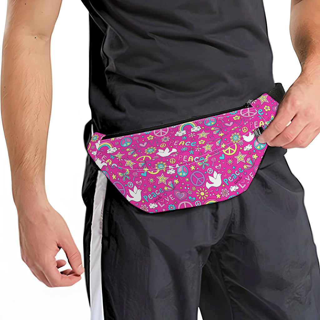 Girly Peace Sign And Love Pattern Print Fanny Pack