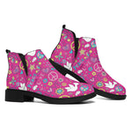 Girly Peace Sign And Love Pattern Print Flat Ankle Boots