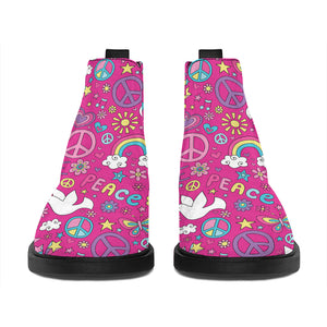 Girly Peace Sign And Love Pattern Print Flat Ankle Boots