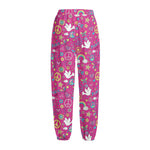 Girly Peace Sign And Love Pattern Print Fleece Lined Knit Pants