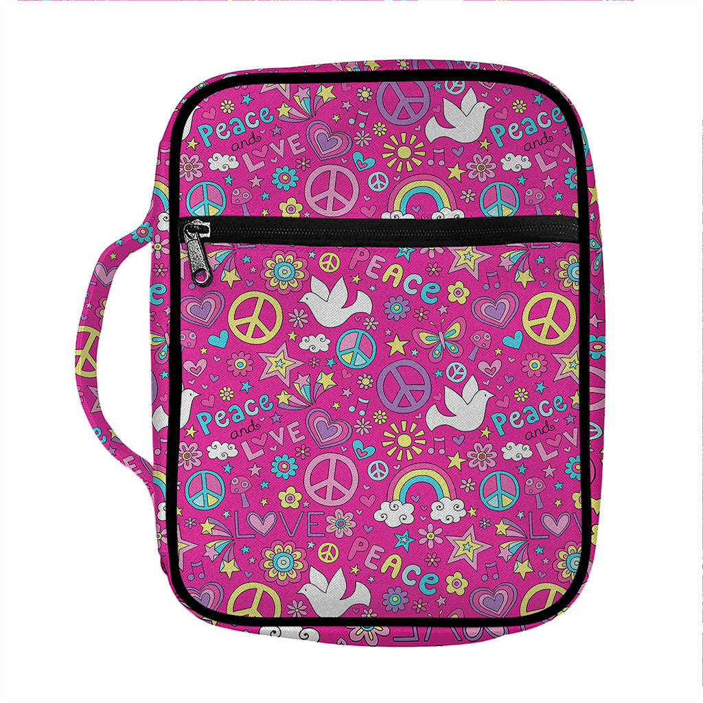 Girly Peace Sign And Love Pattern Print Front Pocket Bible Bag