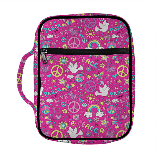 Girly Peace Sign And Love Pattern Print Front Pocket Bible Bag