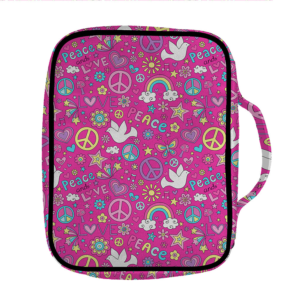 Girly Peace Sign And Love Pattern Print Front Pocket Bible Bag
