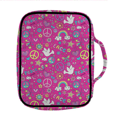 Girly Peace Sign And Love Pattern Print Front Pocket Bible Bag