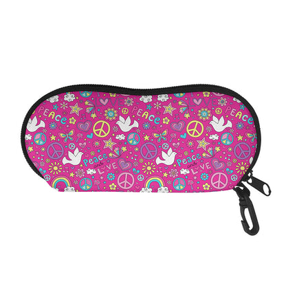 Girly Peace Sign And Love Pattern Print Glasses Case