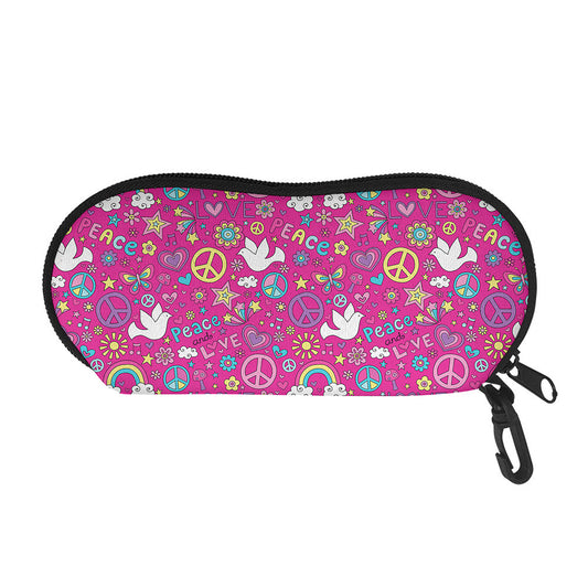 Girly Peace Sign And Love Pattern Print Glasses Case