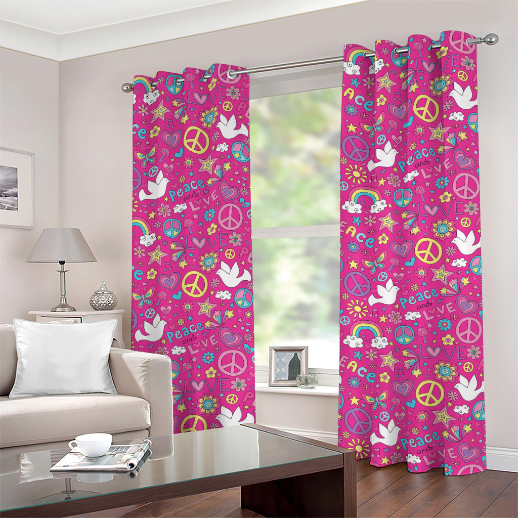 Girly Peace Sign And Love Pattern Print Grommet Curtains