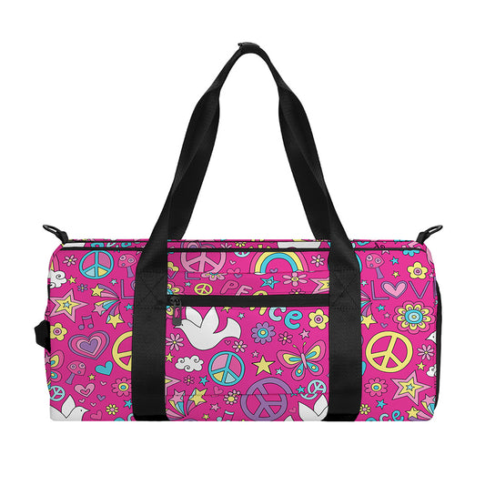 Girly Peace Sign And Love Pattern Print Gym Bag