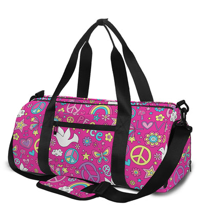 Girly Peace Sign And Love Pattern Print Gym Bag