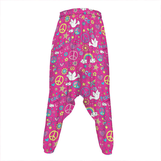 Girly Peace Sign And Love Pattern Print Hammer Pants