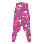 Girly Peace Sign And Love Pattern Print Hammer Pants