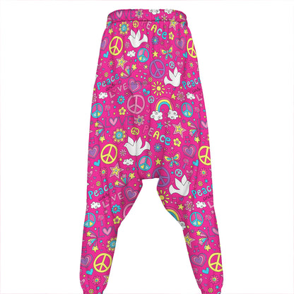 Girly Peace Sign And Love Pattern Print Hammer Pants