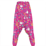 Girly Peace Sign And Love Pattern Print Hammer Pants