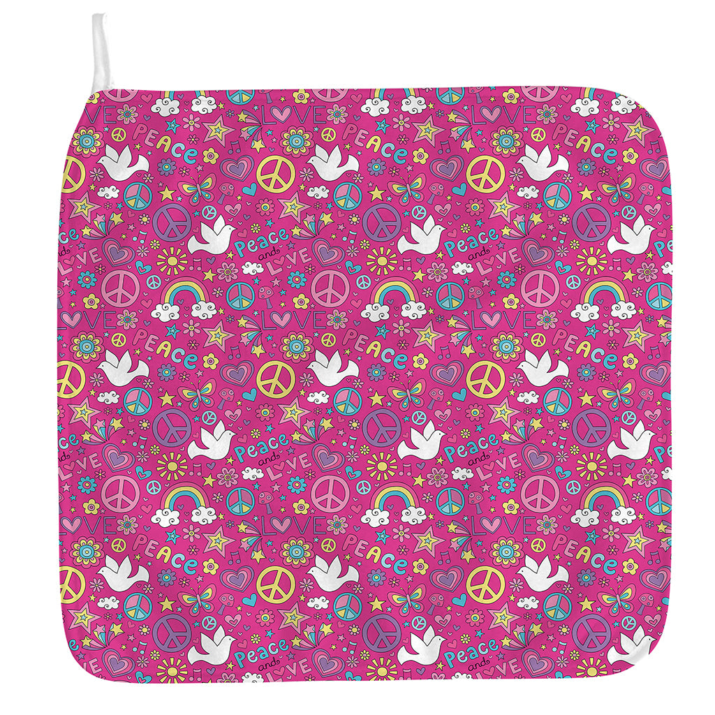 Girly Peace Sign And Love Pattern Print Hand Towel