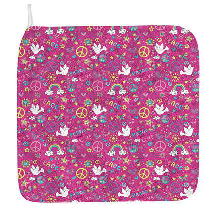 Girly Peace Sign And Love Pattern Print Hand Towel