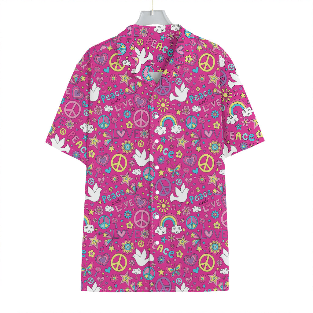 Girly Peace Sign And Love Pattern Print Hawaiian Shirt