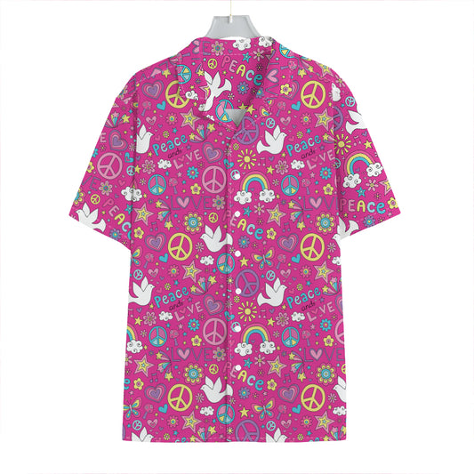 Girly Peace Sign And Love Pattern Print Hawaiian Shirt