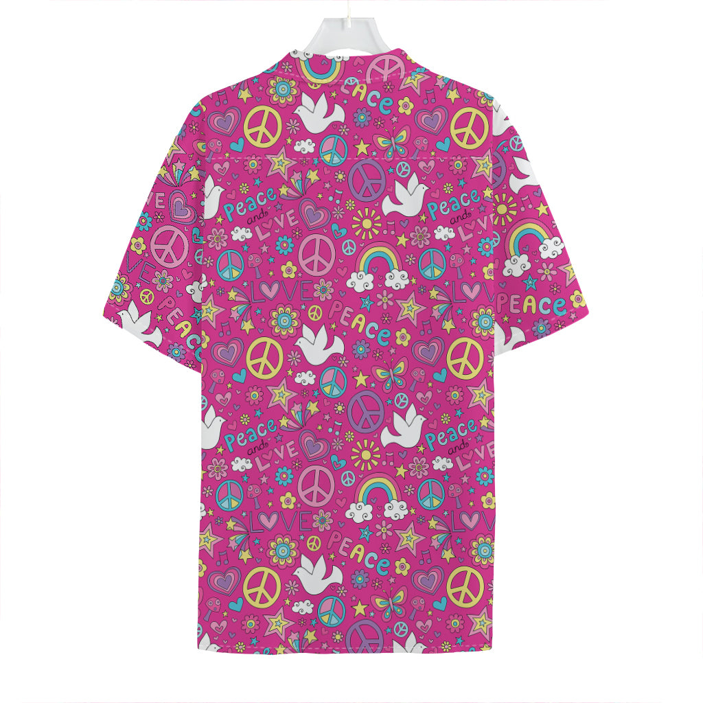 Girly Peace Sign And Love Pattern Print Hawaiian Shirt