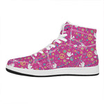 Girly Peace Sign And Love Pattern Print High Top Leather Sneakers