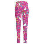 Girly Peace Sign And Love Pattern Print High-Waisted Pocket Leggings