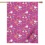Girly Peace Sign And Love Pattern Print House Flag