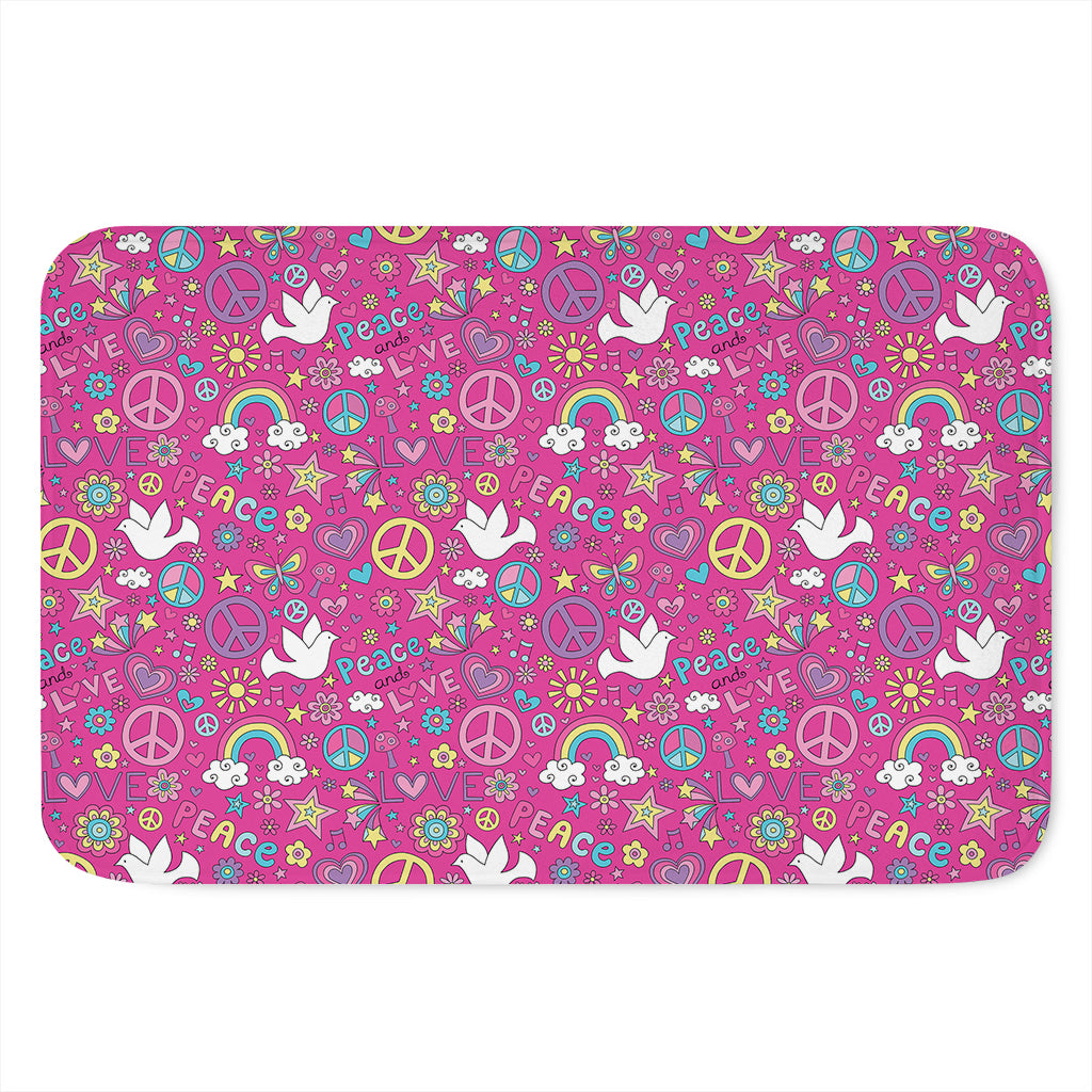 Girly Peace Sign And Love Pattern Print Indoor Door Mat