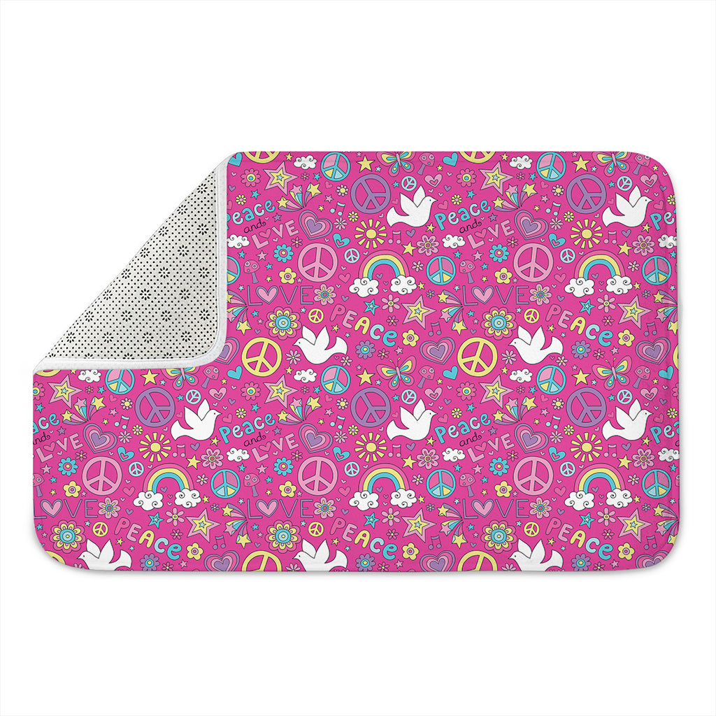 Girly Peace Sign And Love Pattern Print Indoor Door Mat