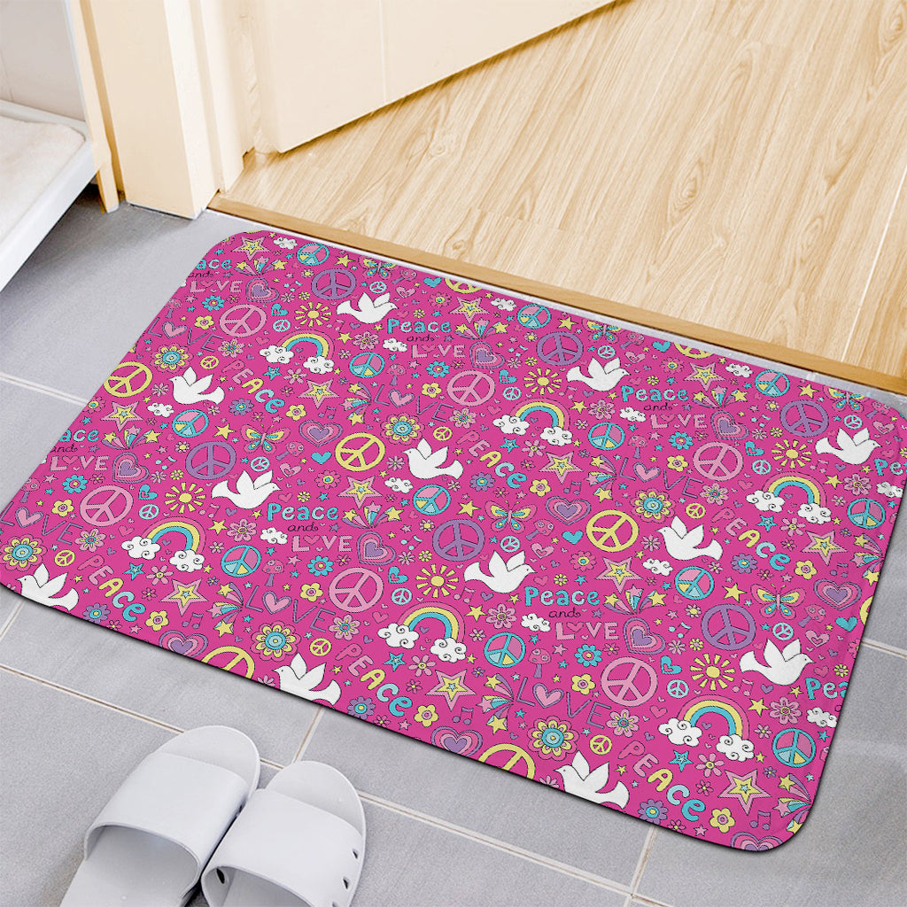 Girly Peace Sign And Love Pattern Print Indoor Door Mat